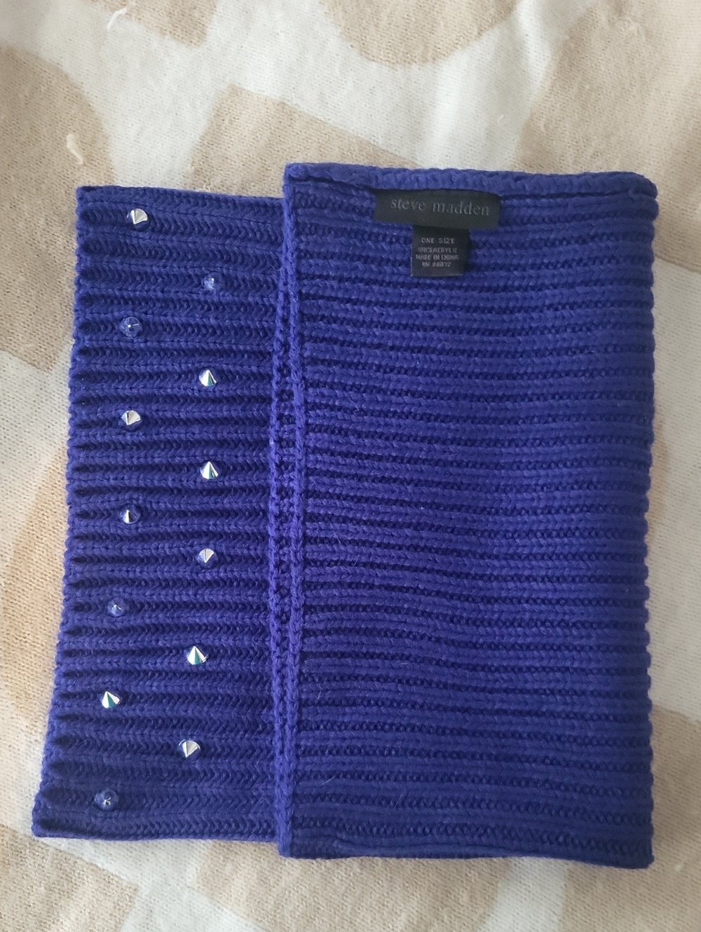 Steve Madden Chunky Knit Ribbed Tube Scarf with Stud Detail - Blue